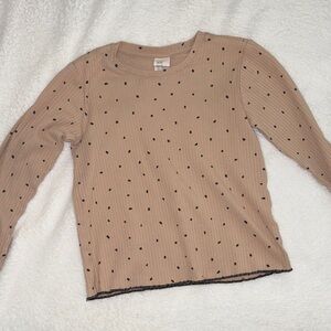 H&M Tan Long Sleeve Kids Tee with Black Polka Dots